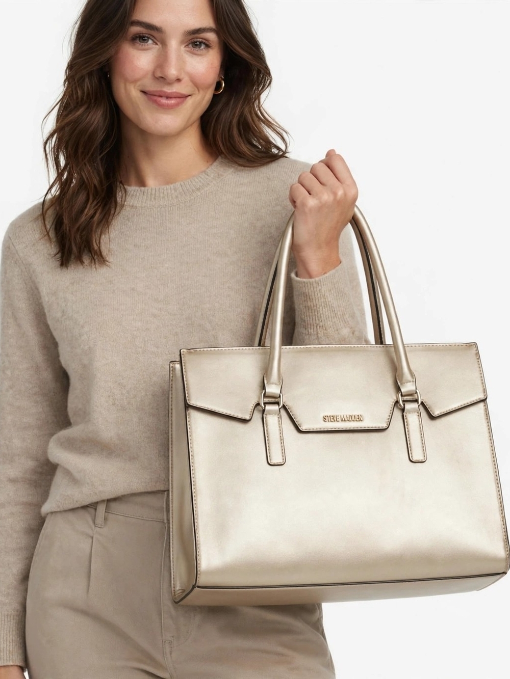 Steve Madden Metallic Champagne Tote in Gold